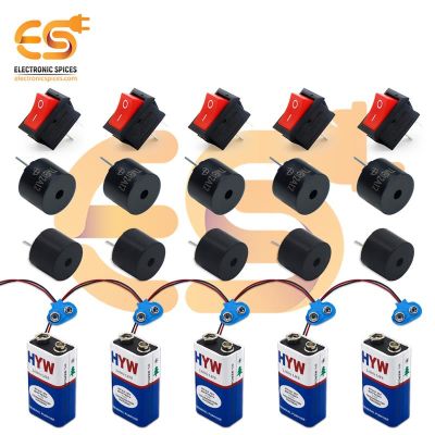 Combo of Toy Battey | Battery Clip Connector | Buzzer | Rocker Switchs (5Pcs Each)